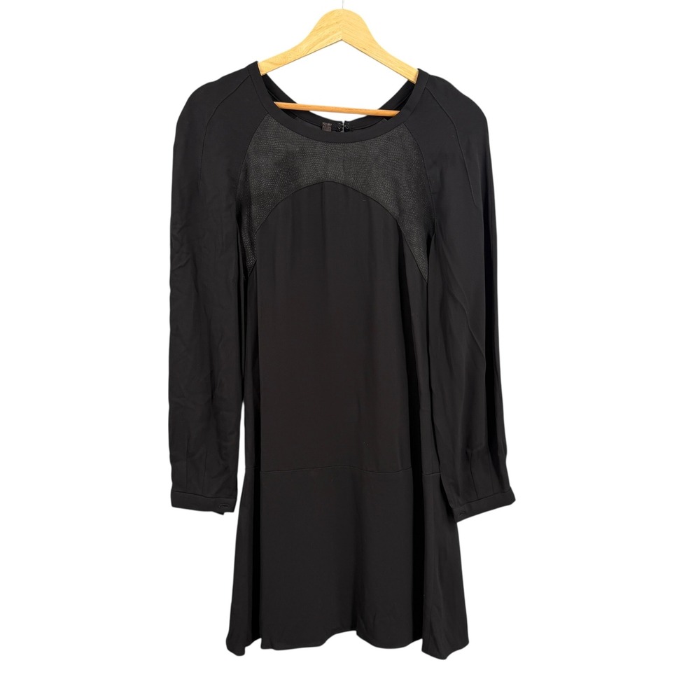 Sunaj Faye Dress Black Textured Panel Drop Waist Long Sleeve Estimated Small New
